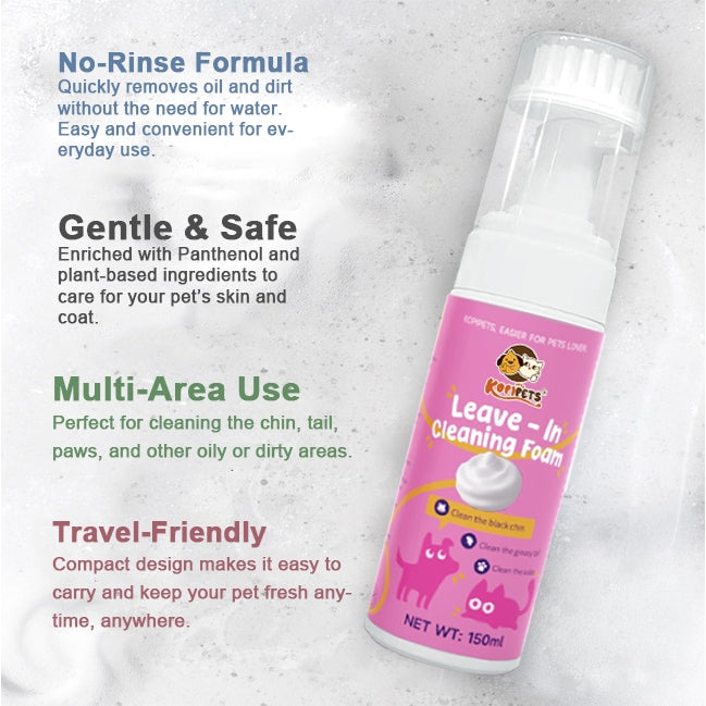 KOPIPETS 150ml Pet Leave-In Cleaning Foam – Effective & Gentle Cleansing for Black Chin, Oily Tail & Paw