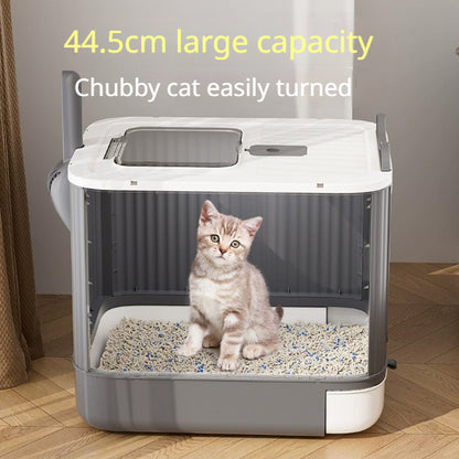 Kopipets Large Enclosed Cat Litter Box Foldable Drawer Design Anti-Splash Odor Control