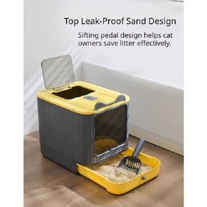 Kopipets Large Enclosed Cat Litter Box Foldable Drawer Design Anti-Splash Odor Control