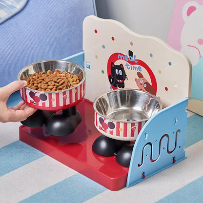 Kopipets Adjustable Elevated Pet Bowl Stand Anti-Tip Stainless Steel Dog Cat Feeding Table Neck Protection Set