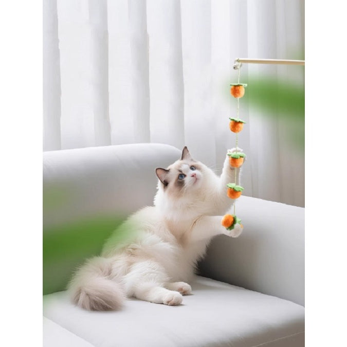 Kopipets Interactive Cat Teaser Wand Toy Wooden Stick with Bell Plush Durable Training Toy