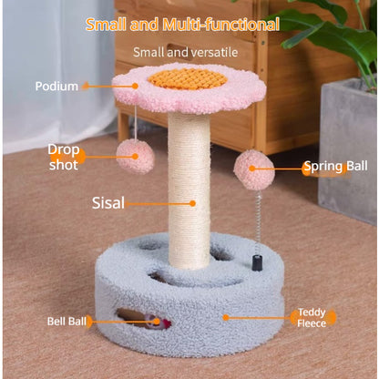 Kopipets Small Cat Tree Scratching Post Bed with Sisal Board Sunflower Design Cat Toy