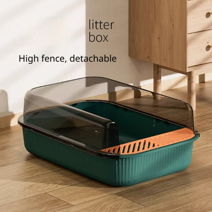 Kopipets Extra Large Semi-Enclosed Cat Litter Box Anti-Splash High Wall Open Design Pet Toilet with Scoop