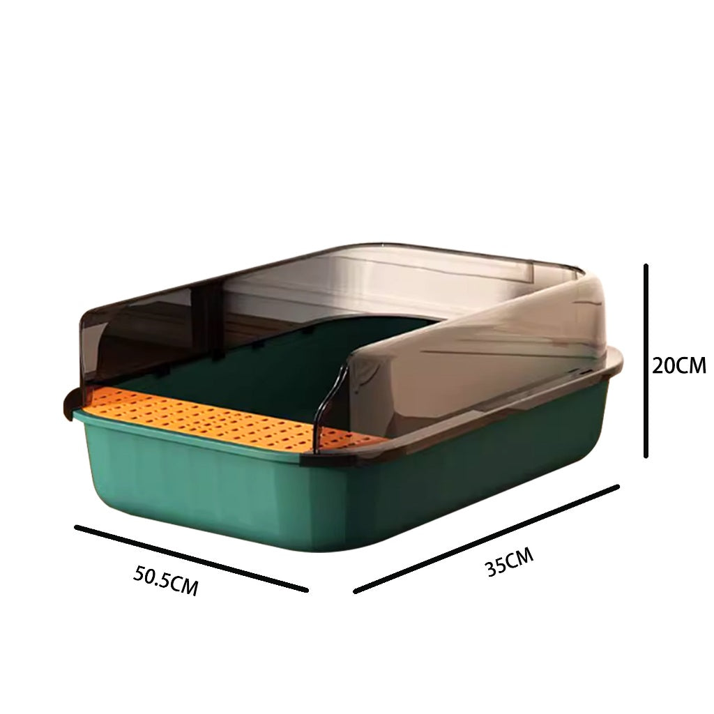 Kopipets Extra Large Semi-Enclosed Cat Litter Box Anti-Splash High Wall Open Design Pet Toilet with Scoop