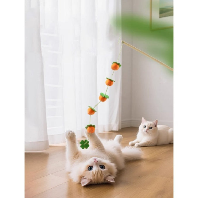 Kopipets Interactive Cat Teaser Wand Toy Wooden Stick with Bell Plush Durable Training Toy