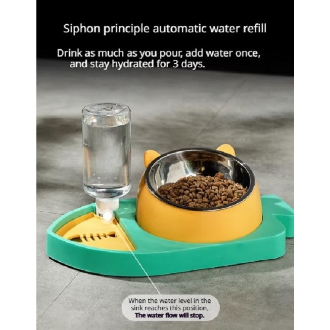 Kopipets 3-in-1 Fish-Shaped Pet Bowl Cat Dog Water & Food Feeder Stainless Steel