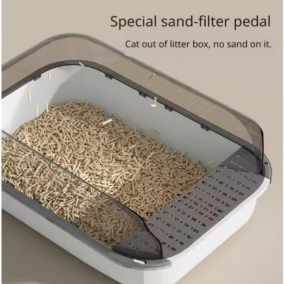 Kopipets Extra Large Semi-Enclosed Cat Litter Box Anti-Splash High Wall Open Design Pet Toilet with Scoop