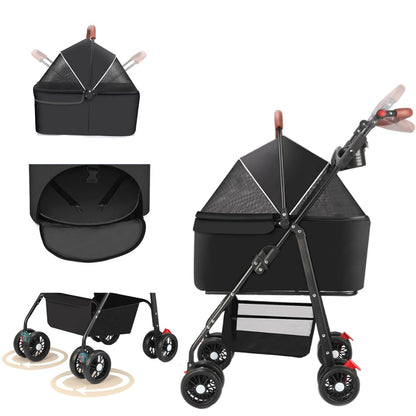 Kopipets Local Seller 3-in-1 Foldable Pet Stroller with Detachable Cat & Dog Carrier Lightweight
