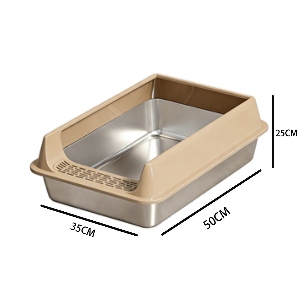 Kopipets Stainless Steel Large Cat Litter Box Open Top Anti-Splash High Wall Durable Pet Toilet for Cats