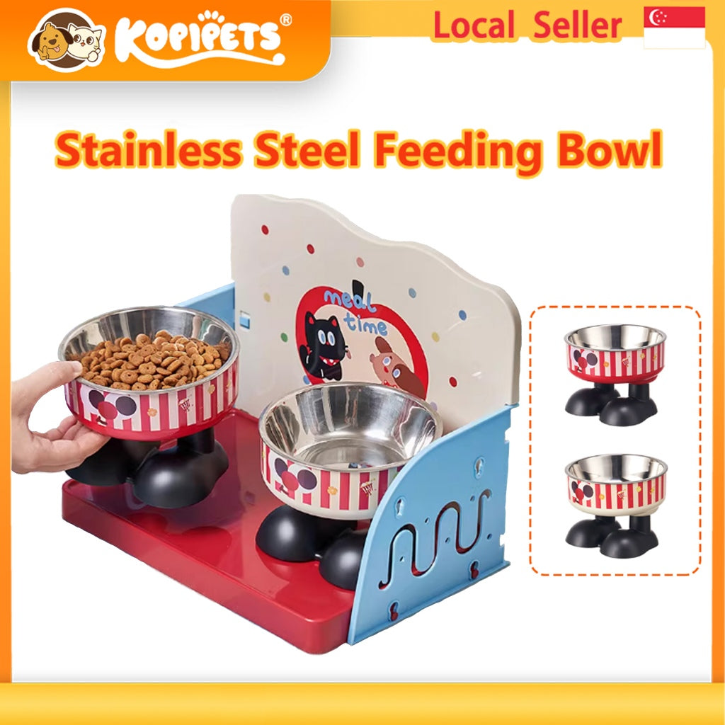 Kopipets Adjustable Elevated Pet Bowl Stand Anti-Tip Stainless Steel Dog Cat Feeding Table Neck Protection Set