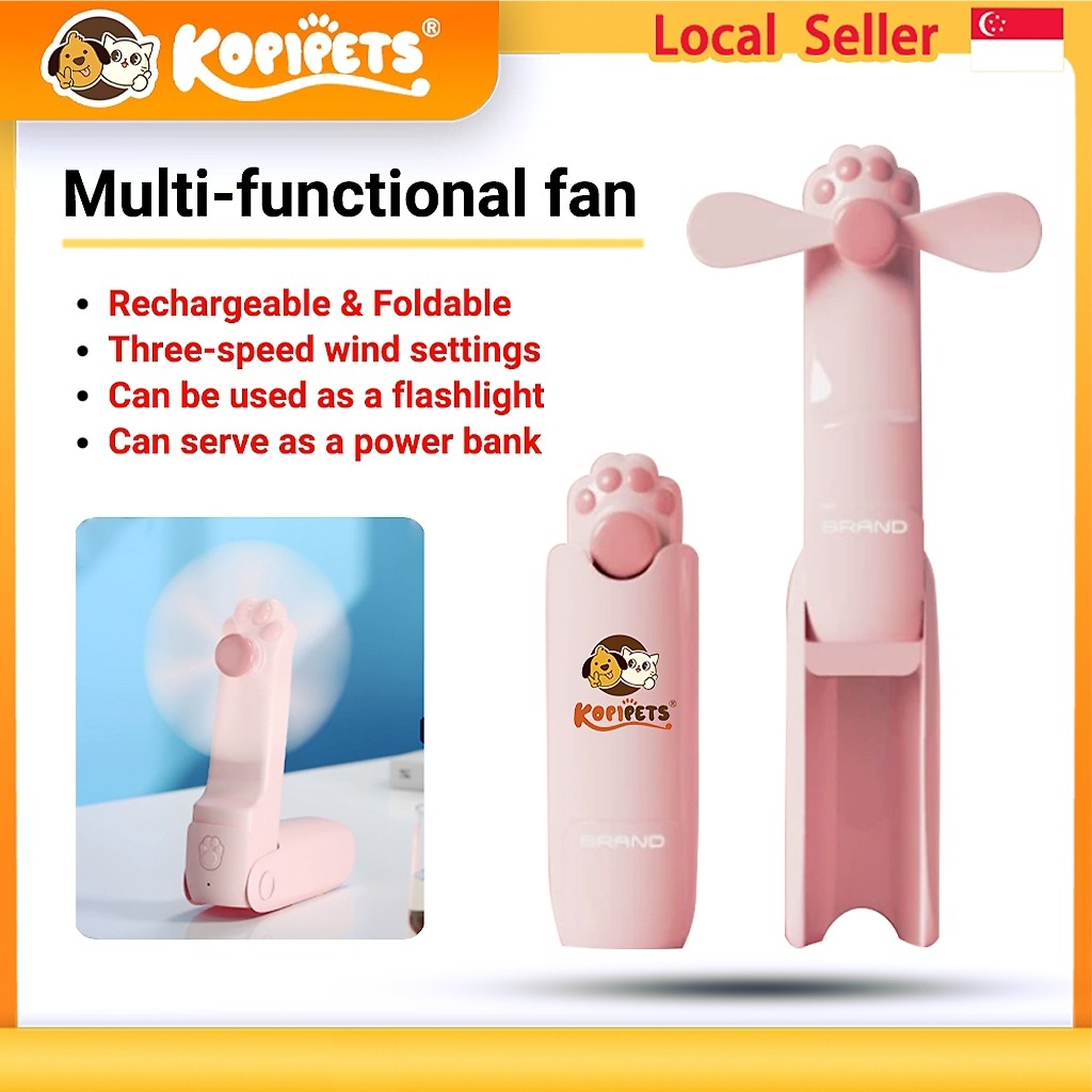 Kopipets - 3 in 1 Cute Foldable Mini Fan/Torch light /Power Bank (Portable Handheld Silent Cooling Fan)