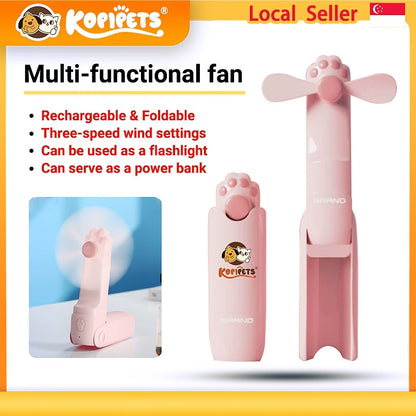 Kopipets - 3 in 1 Cute Foldable Mini Fan/Torch light /Power Bank (Portable Handheld Silent Cooling Fan)