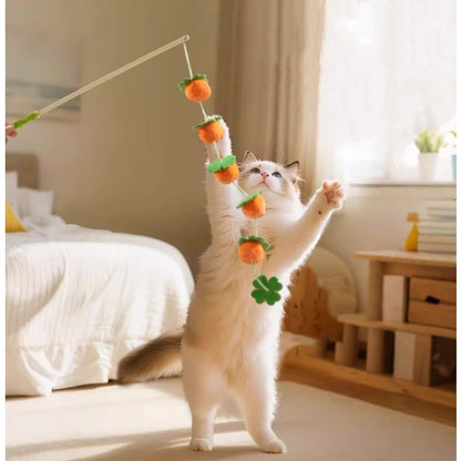 Kopipets Interactive Cat Teaser Wand Toy Wooden Stick with Bell Plush Durable Training Toy