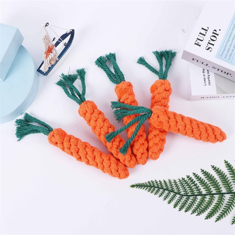 Kopipets Carrot Shape Cotton Rope Dog Toy Chew Knot Teething Toy for Puppies Boredom Relief Training