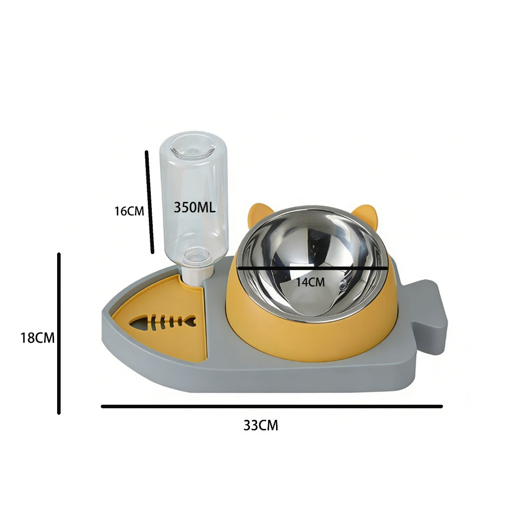Kopipets 3-in-1 Fish-Shaped Pet Bowl Cat Dog Water & Food Feeder Stainless Steel