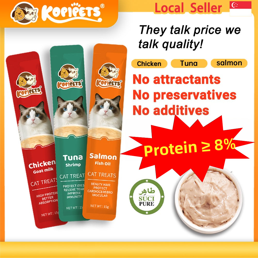 Kopipets 30pcs Value Pack Creamy Cat Treats Cats Love It Tuna|Salmon|Chicken High Protein Halal Certified