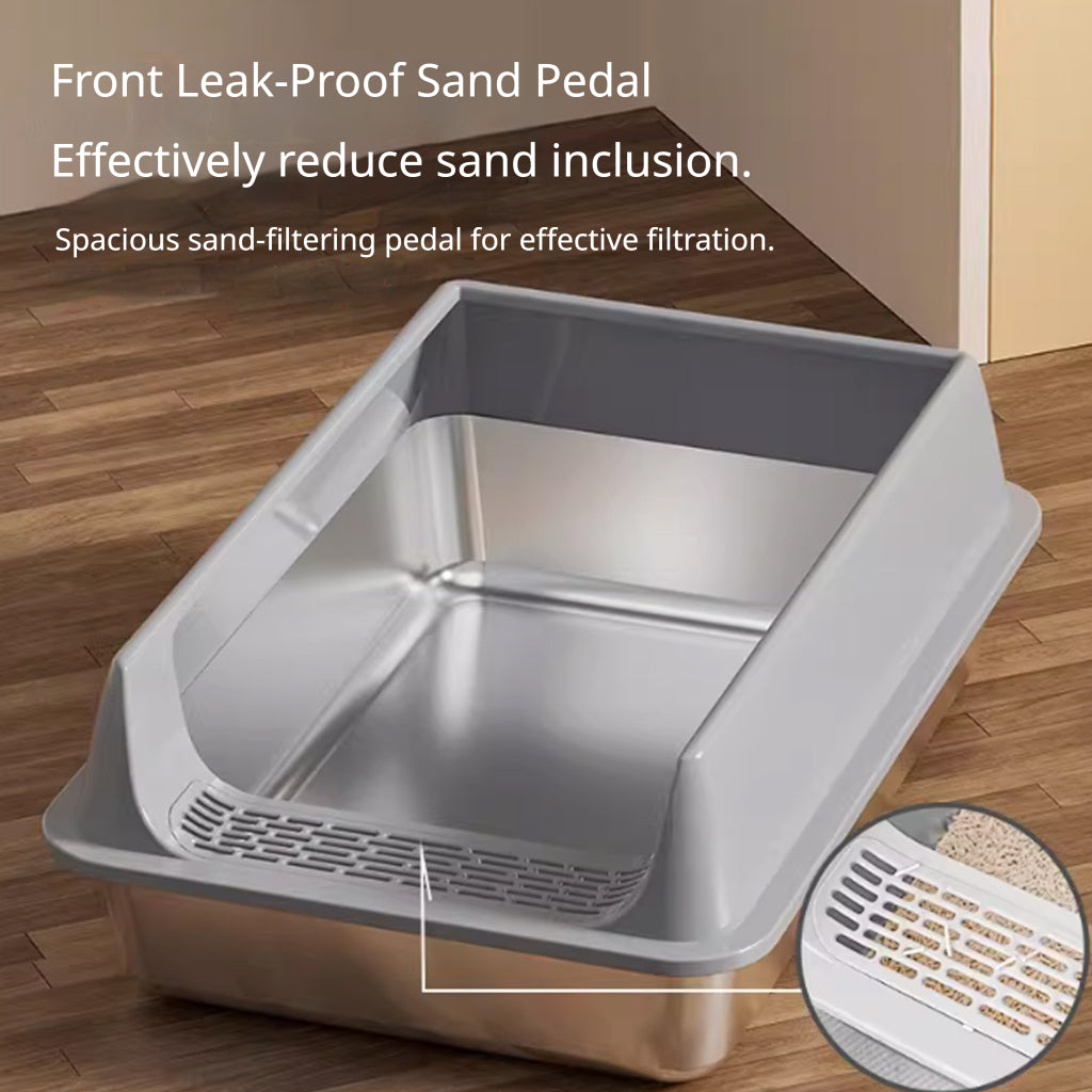 Kopipets Stainless Steel Large Cat Litter Box Open Top Anti-Splash High Wall Durable Pet Toilet for Cats