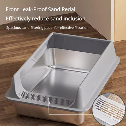 Kopipets Stainless Steel Large Cat Litter Box Open Top Anti-Splash High Wall Durable Pet Toilet for Cats