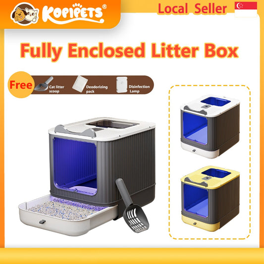 Kopipets Large Enclosed Cat Litter Box Foldable Drawer Design Anti-Splash Odor Control
