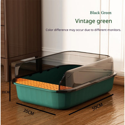 Kopipets Extra Large Semi-Enclosed Cat Litter Box Anti-Splash High Wall Open Design Pet Toilet with Scoop