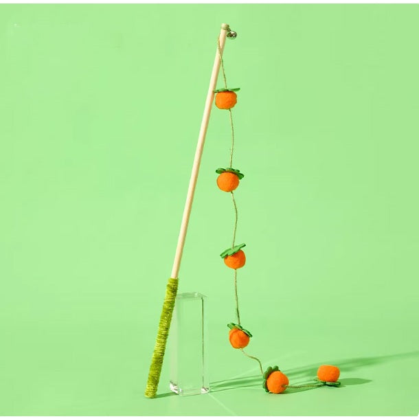 Kopipets Interactive Cat Teaser Wand Toy Wooden Stick with Bell Plush Durable Training Toy