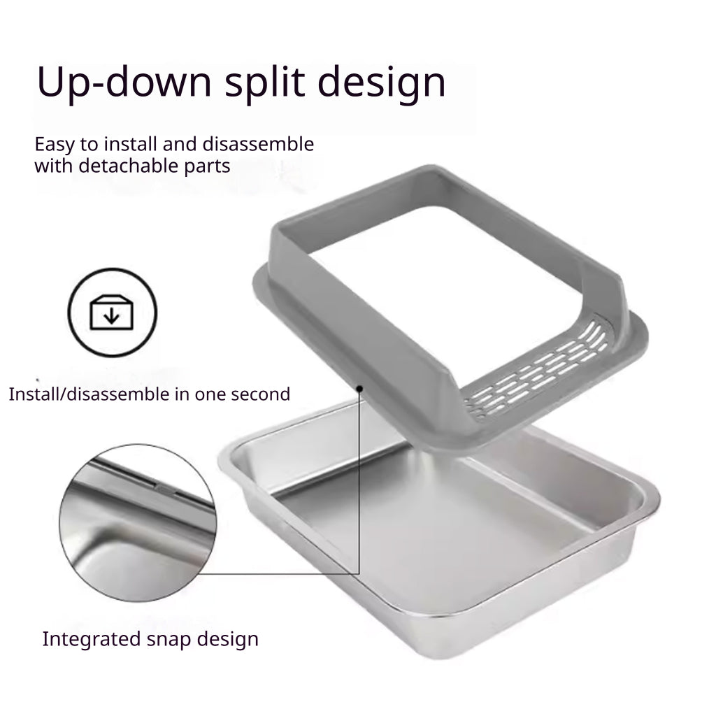 Kopipets Stainless Steel Large Cat Litter Box Open Top Anti-Splash High Wall Durable Pet Toilet for Cats