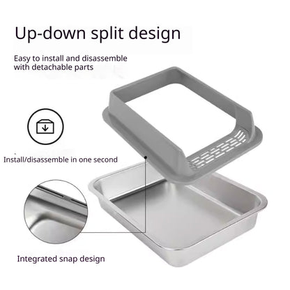 Kopipets Stainless Steel Large Cat Litter Box Open Top Anti-Splash High Wall Durable Pet Toilet for Cats
