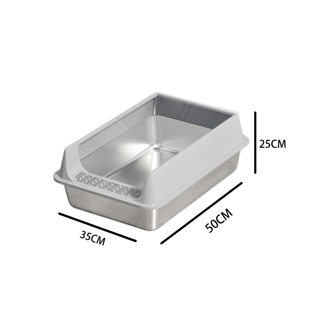 Kopipets Stainless Steel Large Cat Litter Box Open Top Anti-Splash High Wall Durable Pet Toilet for Cats