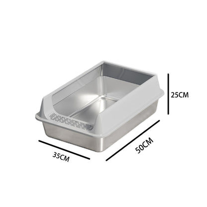 Kopipets Stainless Steel Large Cat Litter Box Open Top Anti-Splash High Wall Durable Pet Toilet for Cats