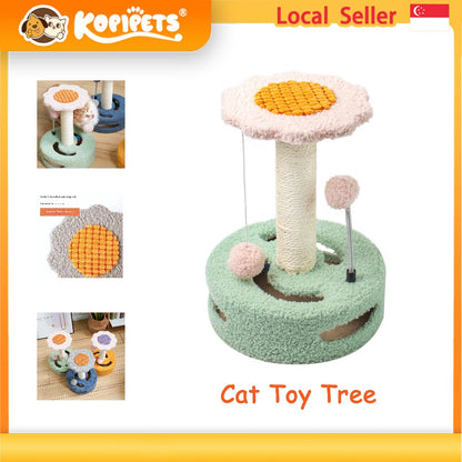 Kopipets Small Cat Tree Scratching Post Bed with Sisal Board Sunflower Design Cat Toy