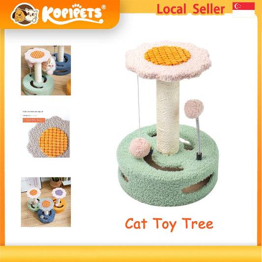 Kopipets Small Cat Tree Scratching Post Bed with Sisal Board Sunflower Design Cat Toy