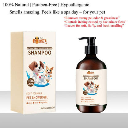 Kopipets 3-Piece Set Natural Pet Shampoo for Dogs & Cats 500ml Anti-Itch Odor Control + Free Towel & Bath Brush