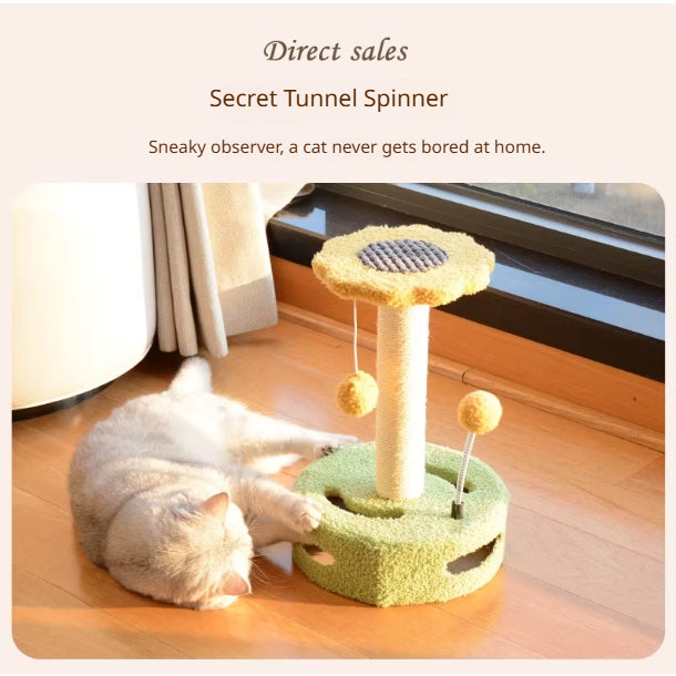 Kopipets Small Cat Tree Scratching Post Bed with Sisal Board Sunflower Design Cat Toy