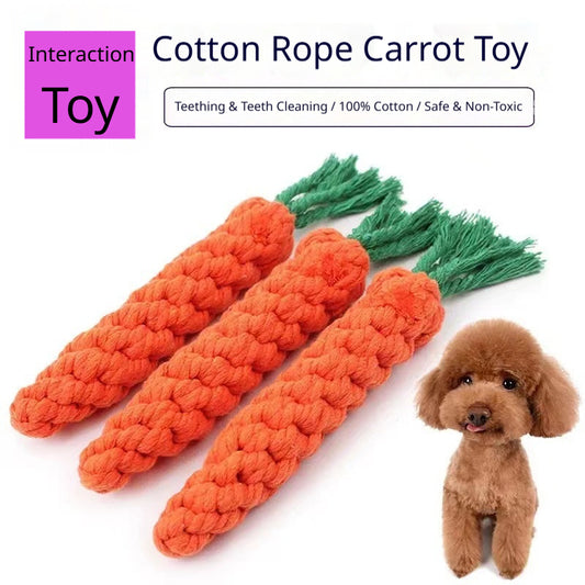 Kopipets Carrot Shape Cotton Rope Dog Toy Chew Knot Teething Toy for Puppies Boredom Relief Training